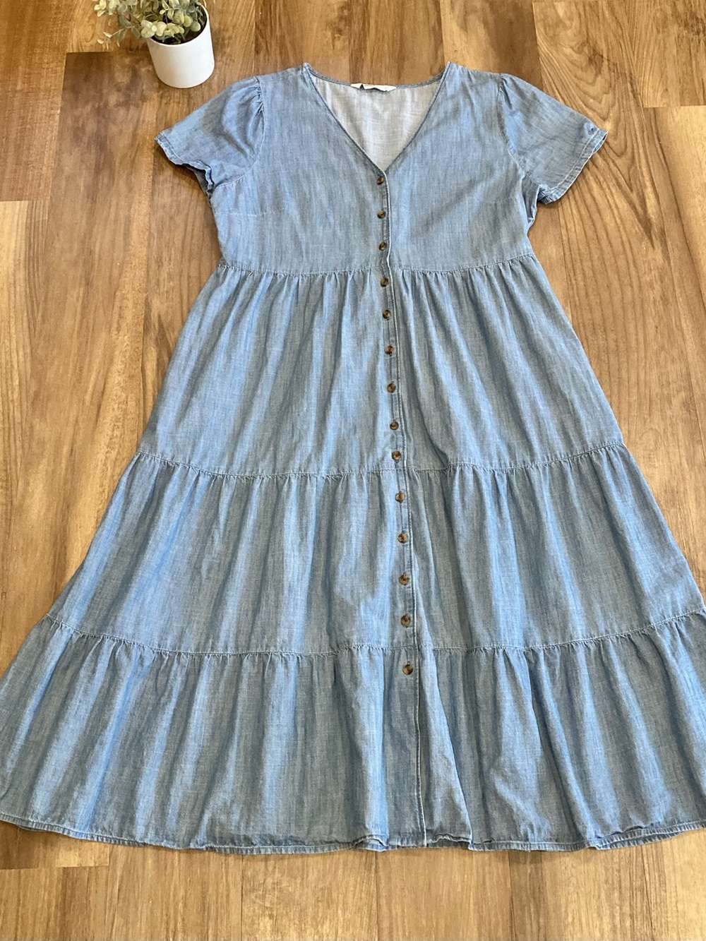 Sonoma 100% Cotton Tiered Maxi Dress in Blue Size Large